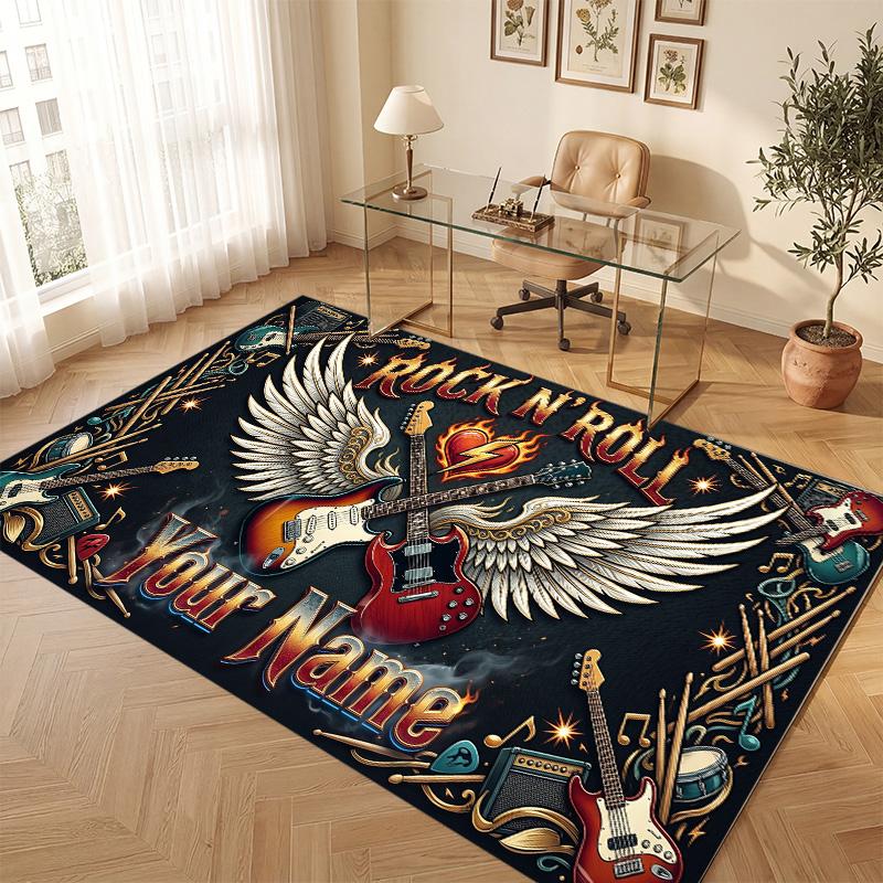 Music Theme Soft Crystal Velvet Rug Custom Name & Text Print Non Slip Floor Rug for Bedroom Living Room