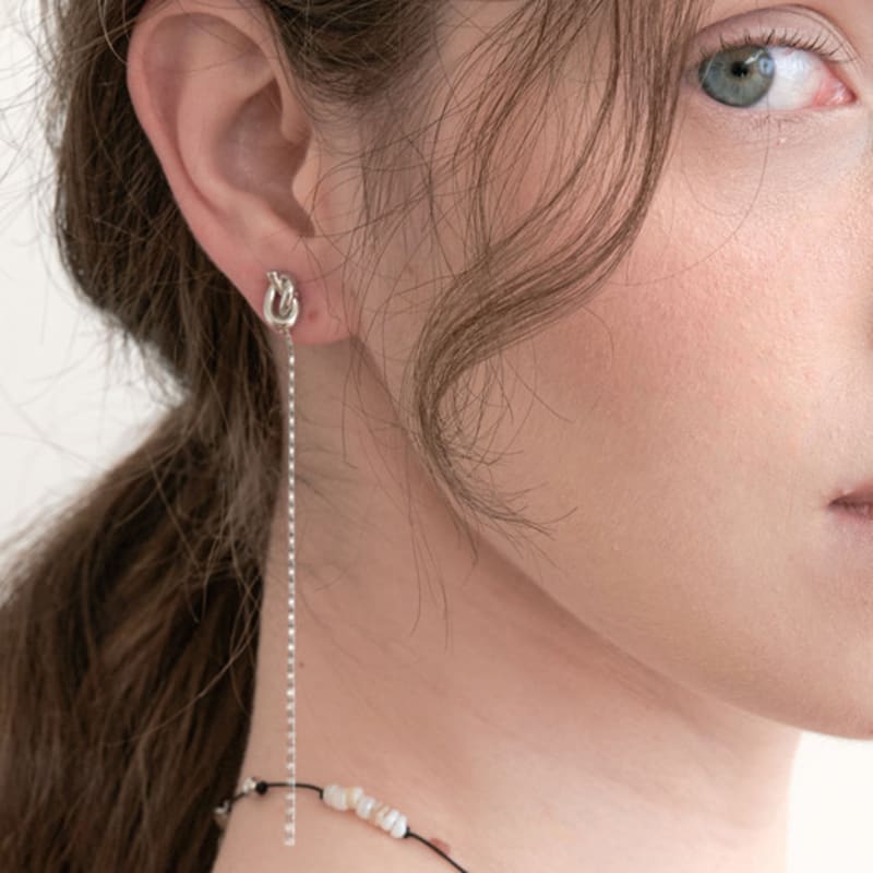 Halden Long Drop Cross Ring Line Earrings (E059_silver)