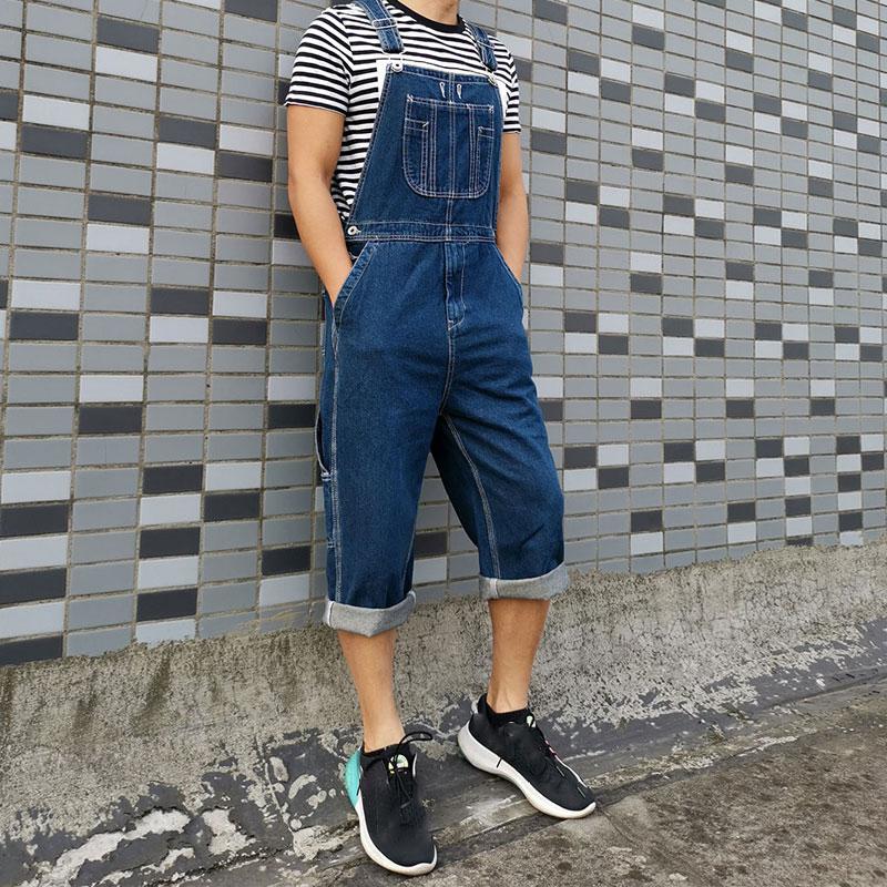 Men's Denim Overalls Large Size Strap Straight Pants Light Blue Shorts Men's Denim Shorts More Sizes 48 50