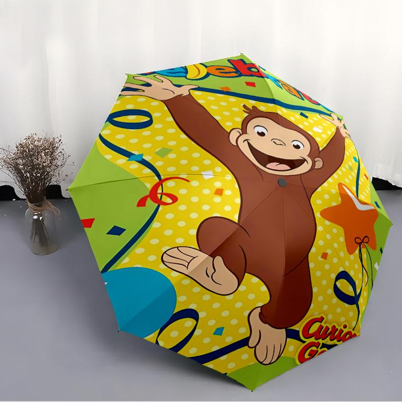1pc Curious George (7) Umbrella, Sun Protection, And UV Shielding. It Has Eight Sturdy Ribs for Outdoor Use And Perfect Gift