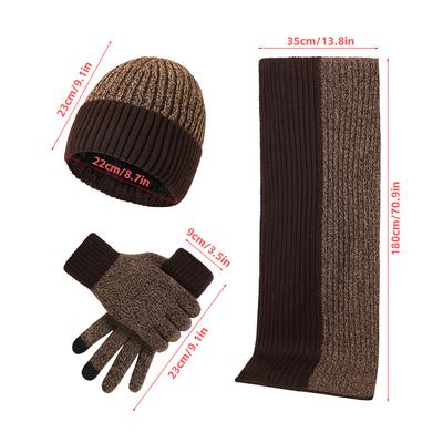 Winter-Strickmütze, Schal und Touchscreen-Handschuhe im Set für Damen und Herren