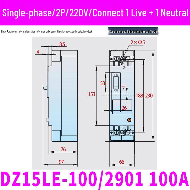 Chint DZ15LE-4901 Circuit Breaker with Leakage Protection, 2P/3P/4P, Plastic Shell, 63A/100A