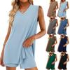 Women's Fashion Casual V-Neck Sleeveless Top Shorts with Pockets Set