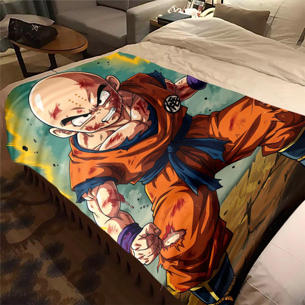 1PC Krillin Print Flannel Blanket, High quality All Seasons, Home Decor, Warmth and Comfort, Perfect for Christmas Gifts