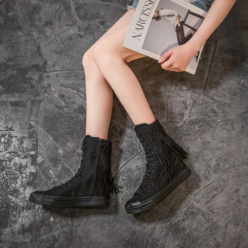 Fashion Personalized Women Boot New Womes Canvas Boot Ankle Boot Tassel Decorated Flats Embroidery Comfortable Vulcanized Sneakers Tenis