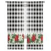 Christmas Poinsettia Berries Sheer Curtains For Kids Bedroom Living Room Voile Curtains Xmas Kitchen Tulle Curtain