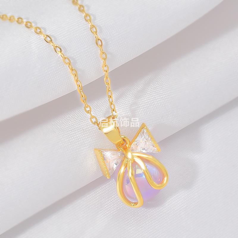 Wind Pearl Bow Necklace Women'S Simple High-End Collarbone Chain Same Accessories
