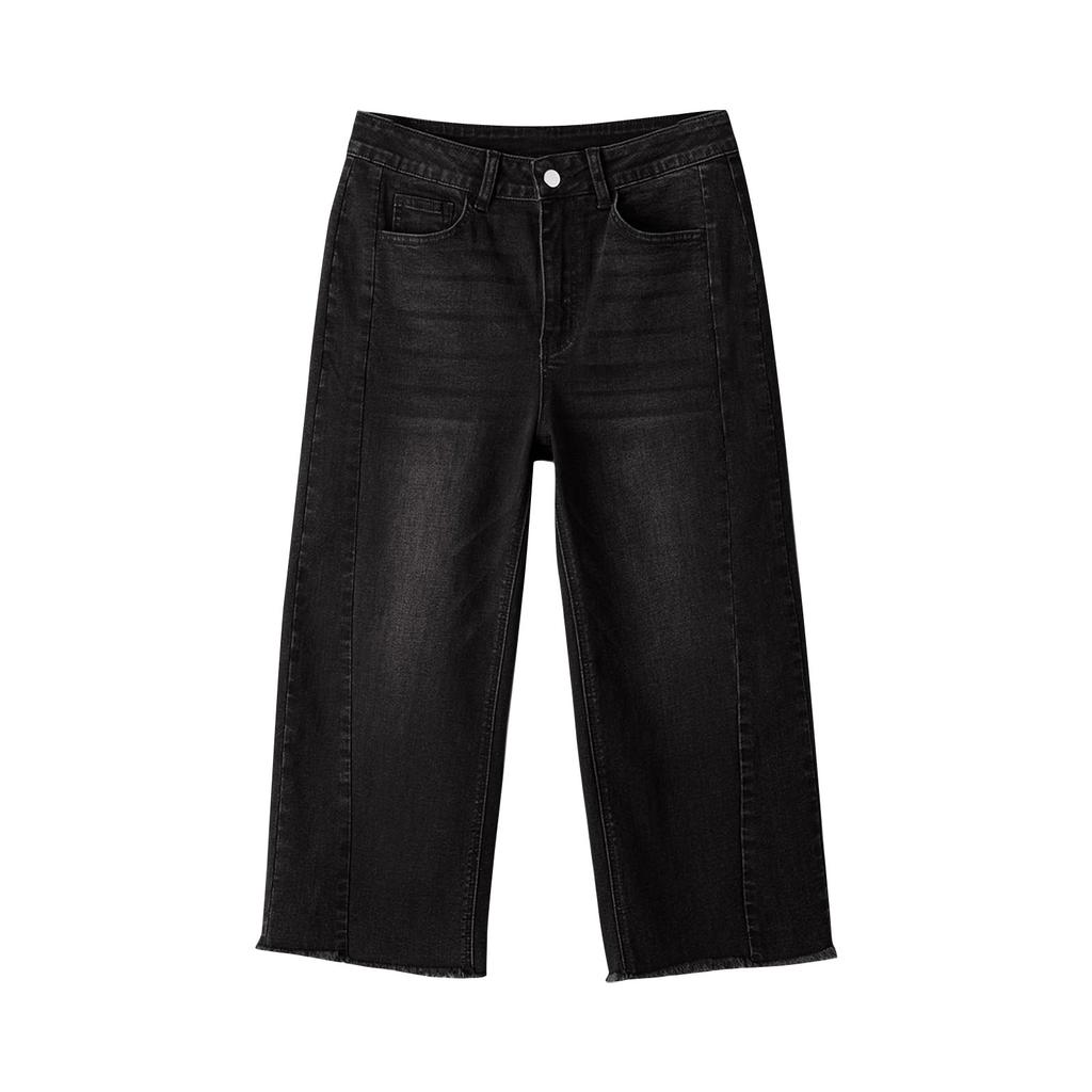 Pantalon Court Mode Taille Haute Classique Polyvalent en Denim pour Femmes