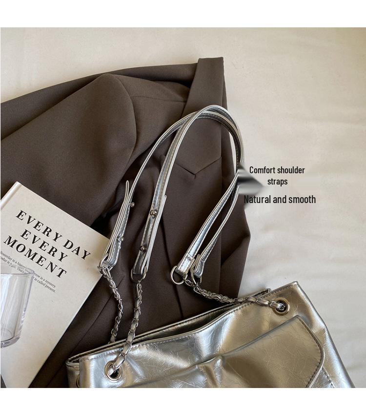 Women's Soft PU Patent Leather Chain Tote Bag with Compartments - 2024 Spring/Summer Fashion