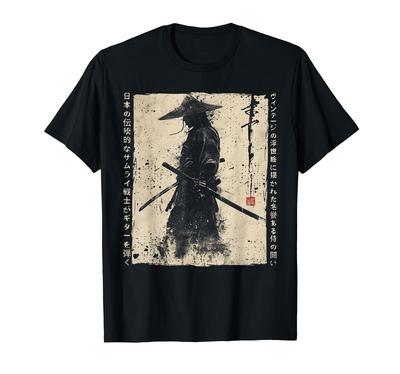Japonský samurajský bojovník Ukiyo samuraj Sumi-e tričko