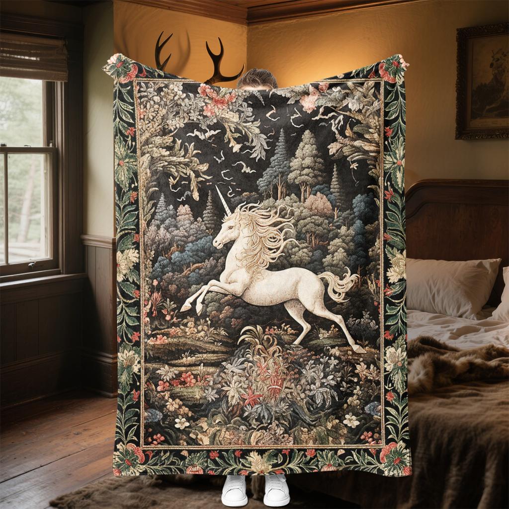 1pc Medieval fairy tale aesthetics unicorn blanket, al season lightweigh Poster blanket home office outdoor nap multifunc Poster blanketional blanket
