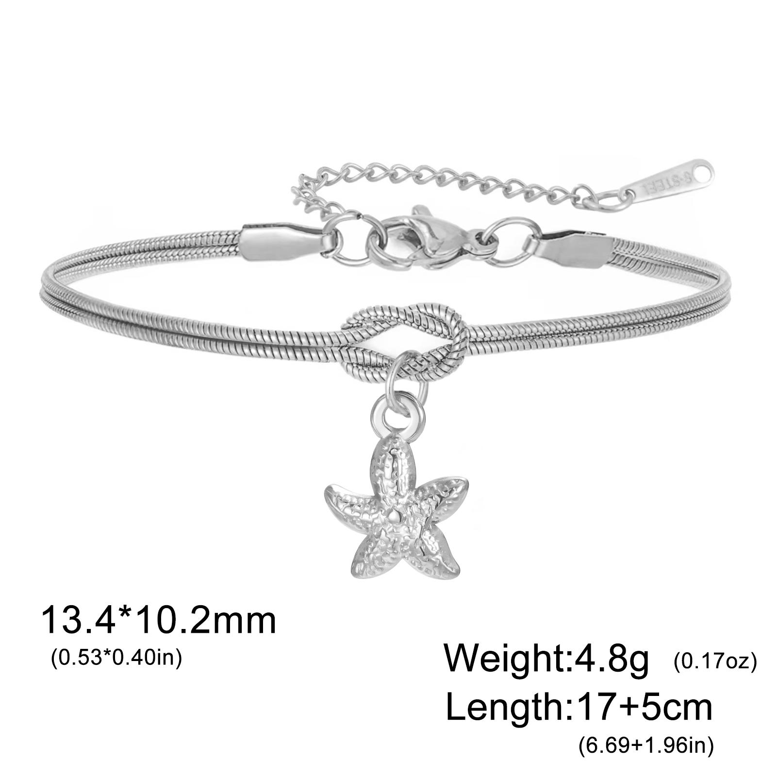 

Teamer Seastar Seashell Conch Stainless Steel Bracelet For Woman Soft Knot Snake Double Chain Bracelet Summer Beach Jewelry Gift 17-22cm