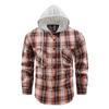 Herren Flanell Karo Kapuzen Knopfleiste Hemd Jacke Freizeit Langarm Oberbekleidung