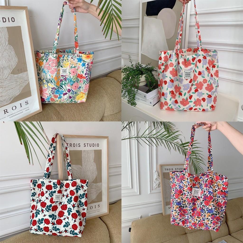 Stylish Summer Floral Tote Bag Spacious Rose Print Canvas Beach Bag Perfect For Shopping And Everyday Use