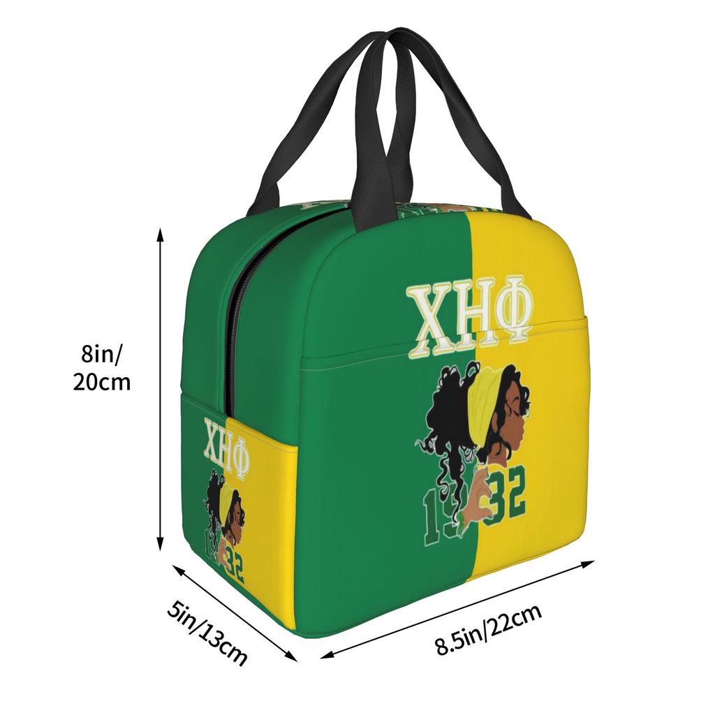 CHI ETA PHI Sorority Nurse 1932 Insulated Lunch Bags for Green and Yellow Resuable Cooler Thermal Bento Box Work School Travel