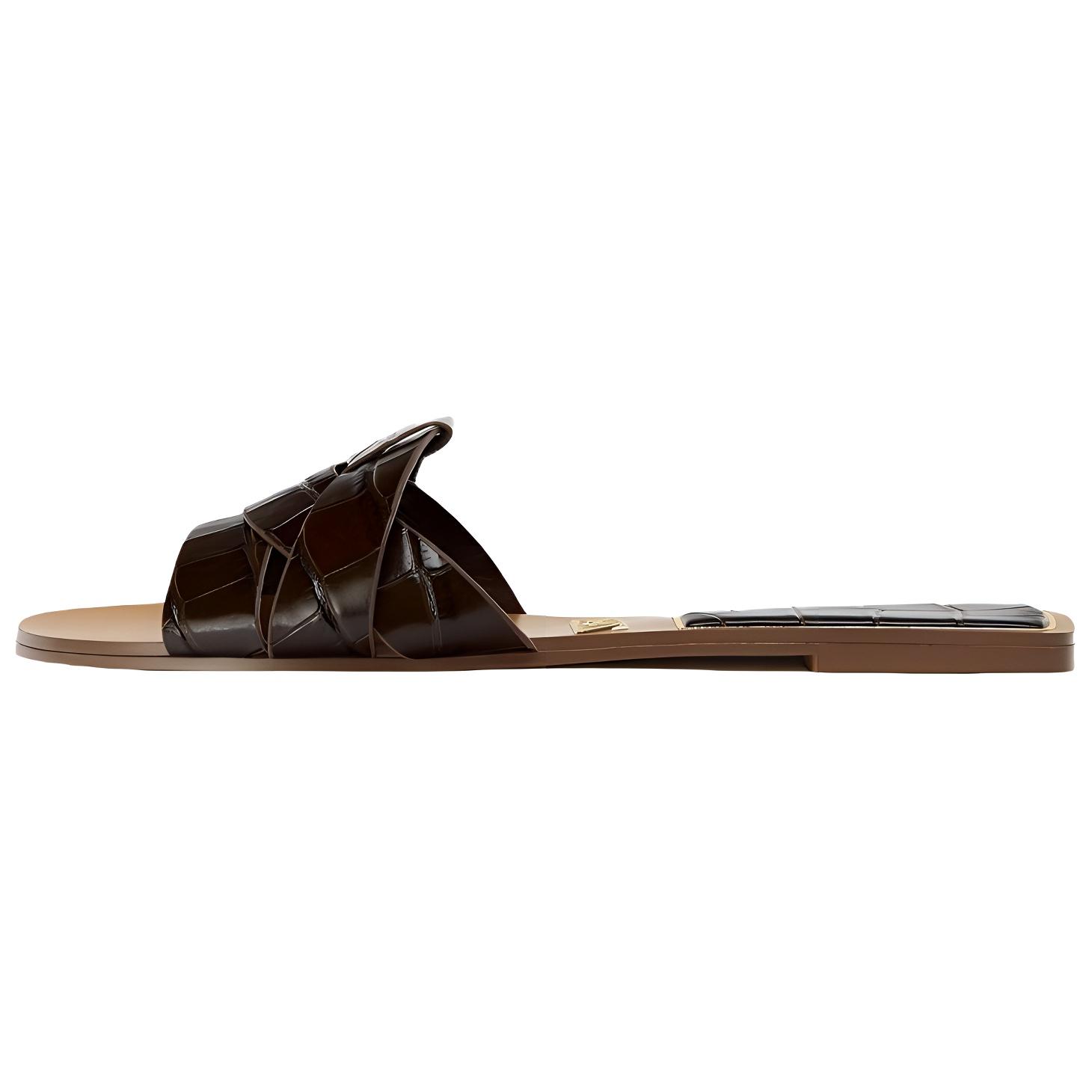 Zara Woven Patent Leather Flat Slide Sandals Brown Women 12612510116 40