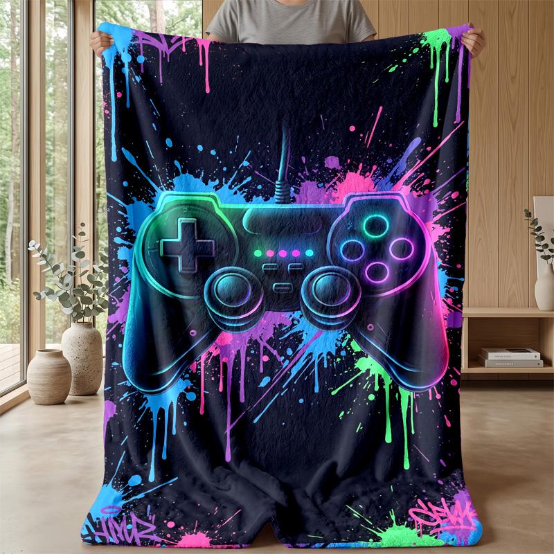 Neon Gamepad Art Theme blanket Lightweight Warm Flannel Blanket Decorative Throw Blanket for Home Decoration