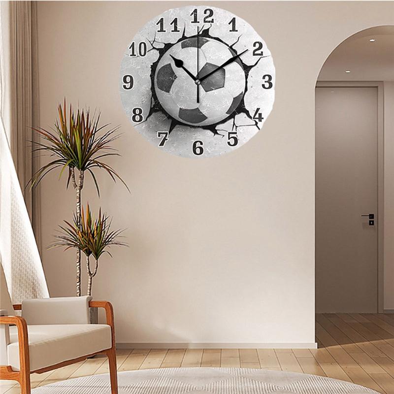 A44Z-12Inch Football Wall Crack Clock Round Wall Clock Mute Quartz Table Clock Bedroom Living Room Home Decoration Wall Watch