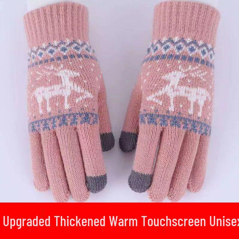Unisex Double-Layer Touchscreen Winter Gloves - Warm, Thick, Cold-Proof Knitted Wool for Cycling