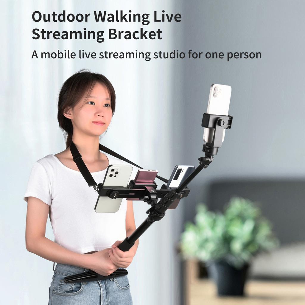 160cm/63in Foldable Selfie Stand with 1/4in Ballhead Multi-angle Adjustable 3 Sections with