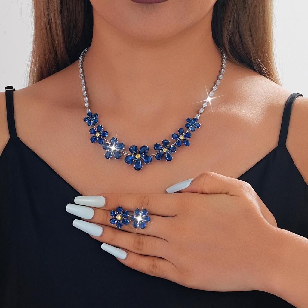 European-American Rhinestone Teardrop Necklace & Earring Set: Korean-Style Bridal Temperament Collarbone Chain Jewelry for Women
