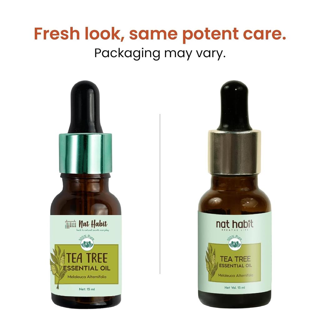 Nat Habit 100% Pure Tea Tree Essential Oil for Hair and Skin - 15ml - Natural Steam Distilled Aromatherapy Diffuser Oil