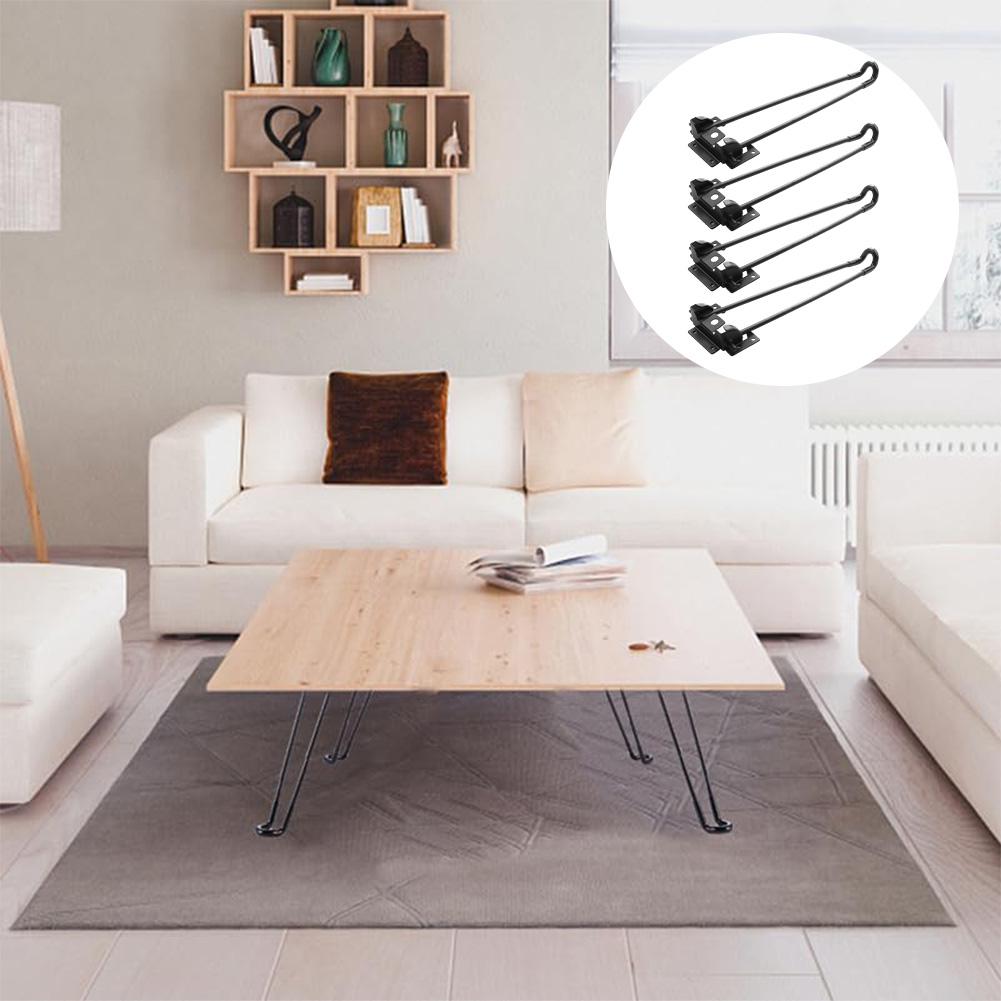 4-pack hopfällbara hårnålsbordsben Svart Järn för Kaffe Nattduksbord Skrivbord DIY-projekt med Golvskyddande Gummi