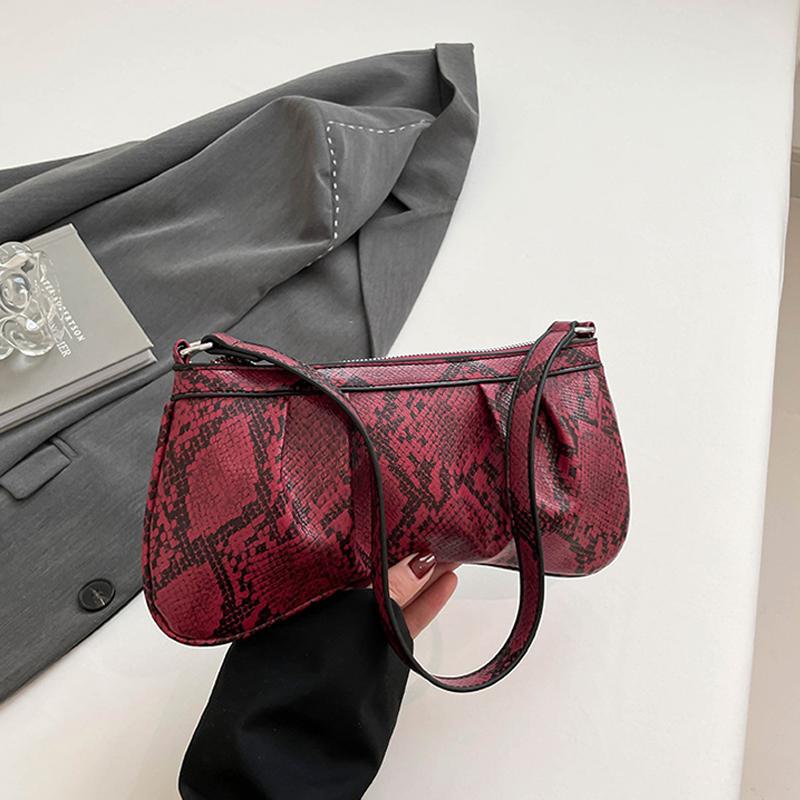 Yogodlns Vintage PU Fashion Shoulder Bag Zipper Closure Snake Skin Print Underarm Bag Women's Trendy Handbag Designer Bag