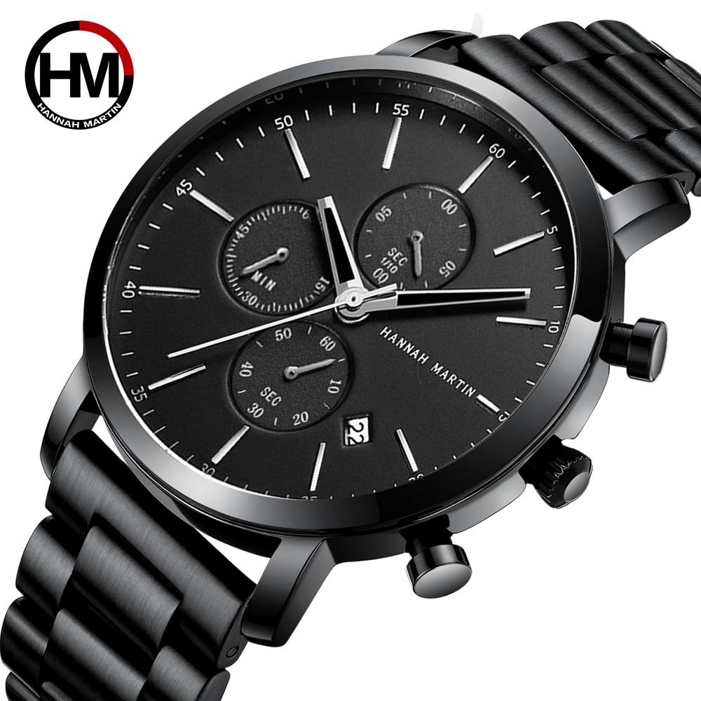 Three-eye Six-hand Chronograph Multi-function Calendar Steel Band Watch for Men Tungsten Steel Waterproof Quartz Watch