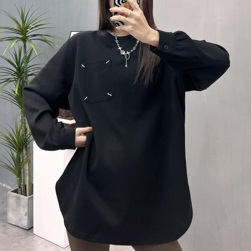 

Весенняя новинка, белая футболка средней длины с длинными рукавами из плюша в корейском стиле, базовая рубашка из чистого хлопка с дизайнерским дизайном, женская футболка XXL