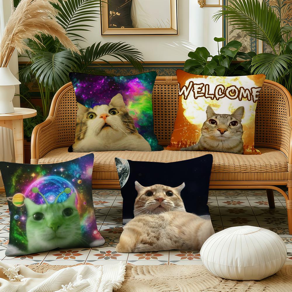 Funny Silly Cat Meme cushion cover Plush Fabric Soft Double Sided Print Sofa Cushion Cover Throw Pillow Covers