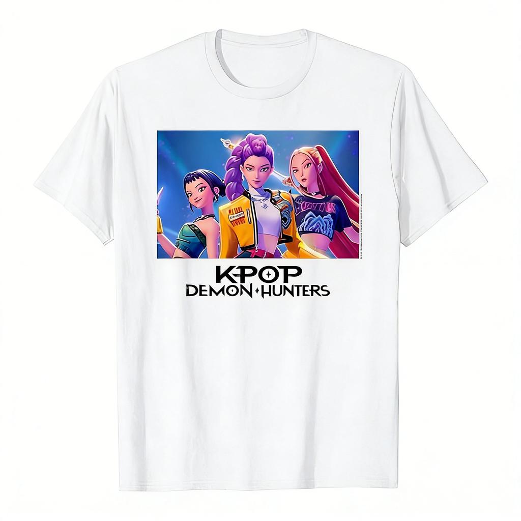 Camiseta Gráfica de Cazadores de Demonios Kpop Anime para Mujer Hombre Manga Corta 2026 Verano Streetwear Estampado de Grupo de Chicas Coreanas Tops de Moda