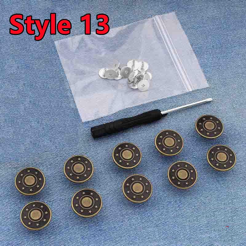 10 PEZZI Bottoni per Jeans di Ricambio 17mm Senza Cucitura Bottone in Metallo Kit di Riparazione Bottoni per Jeans Rimovibili Senza Chiodi Set Accessori da Cucito