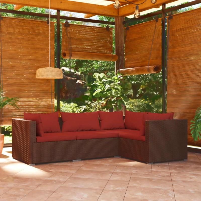Día y Noche - Día y Noche Set muebles de jardín 4 piezas y cojines ratán sintético marrón
