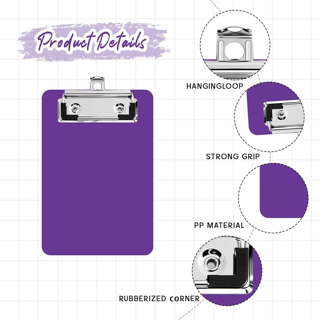 4x6 Inch Small Clipboards 4 Pack Mini Clipboard with Retaining Clips Plastic Pocket Clipboard Memo Size for Office Classroom Supplies, Black White