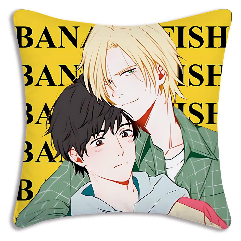 Anime Bananas F-Fish Pillow Covers Cartoon Sofa Decorative Home Double-sided Printing Short Plush Cute Cushion Cover