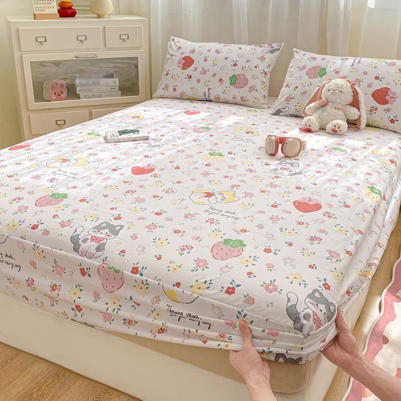 Baby Grade Pure Cotton Fitted Mattress Protector Fresh Washable Cotton Bed Sheet Full Set 3 Pieces Soft Breathable Durable Bed Cover