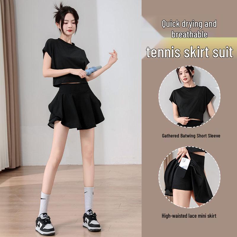 Damen Sommer 2024 Schnelltrocknendes Badminton- & Tennis-Set: Spitzenrock & Sportbekleidung für Yoga, Laufen, Fitness.