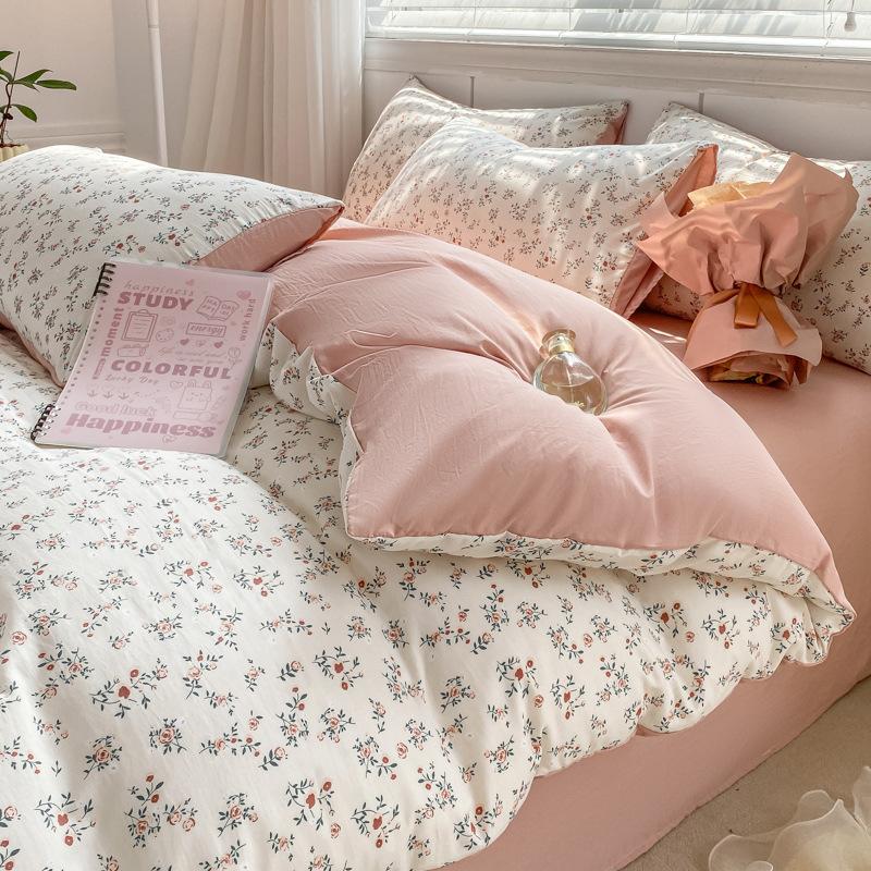 Class A Maternal And Infant Grade Small Fresh 100 Washed Cotton Four-Piece Set Student Dormitory 3Pcs Set Polished Cotton Full Quilt Cover Hat
