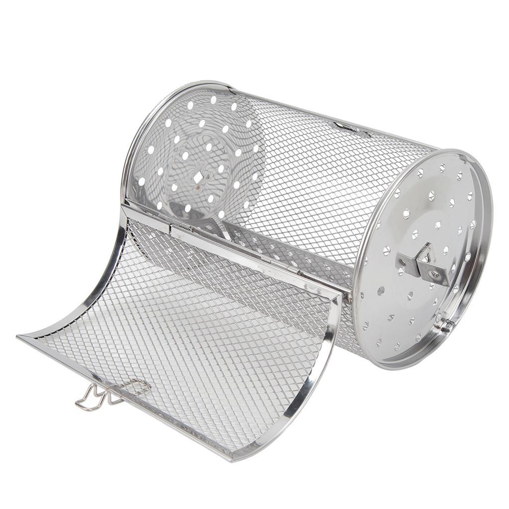 Rolling Grilling Basket Stainless Steel BBQ Rolling Basket Fork Wire Mesh Cylinder Grill Basket for Camping Picnic