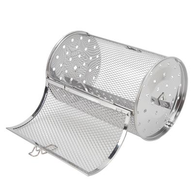 Rolling Grilling Basket Stainless Steel BBQ Rolling Basket Fork Wire Mesh Cylinder Grill Basket for Camping Picnic Party