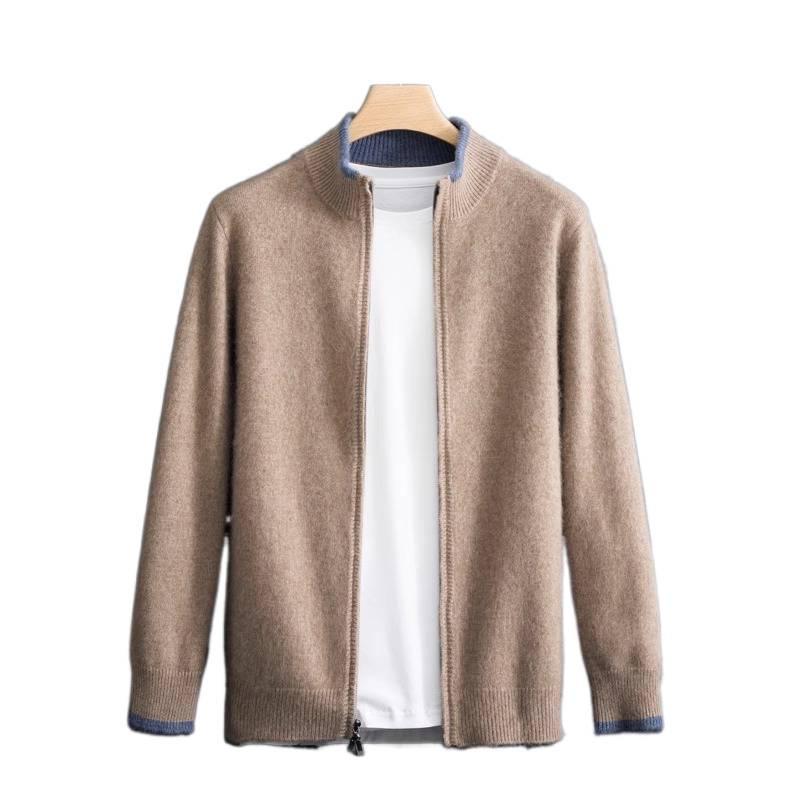 2024 Men's Fashion Half-High Collar Zipper Knit Cardigan Sweater - Autumn/Winter Business Outerwear