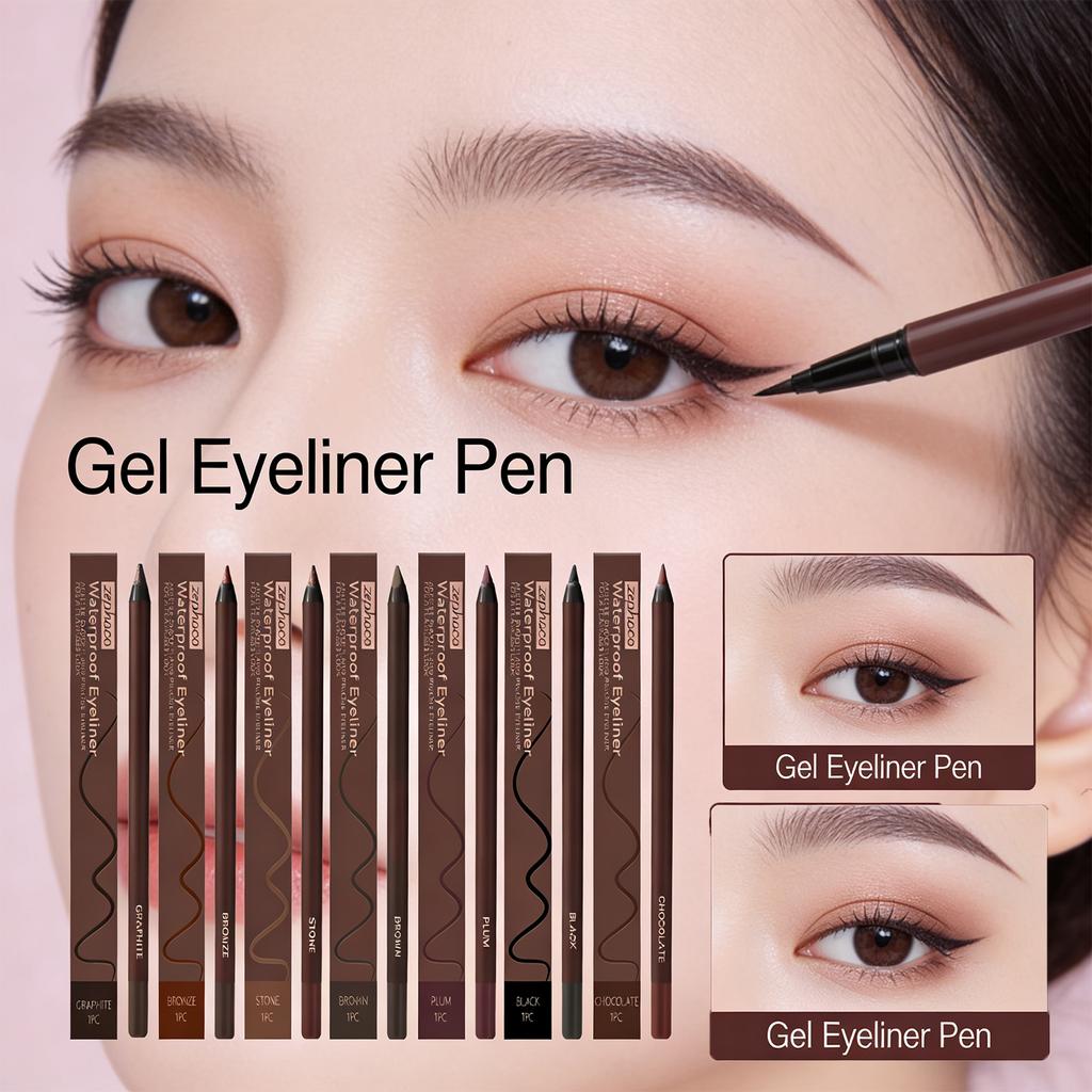 Zephoco Gel Eyeliner Pen Waterproof Smooth Eye Makeup Long Lasting Sweat Proof Oil Proof Smudge Proof Eye Liner Pencil Makeup