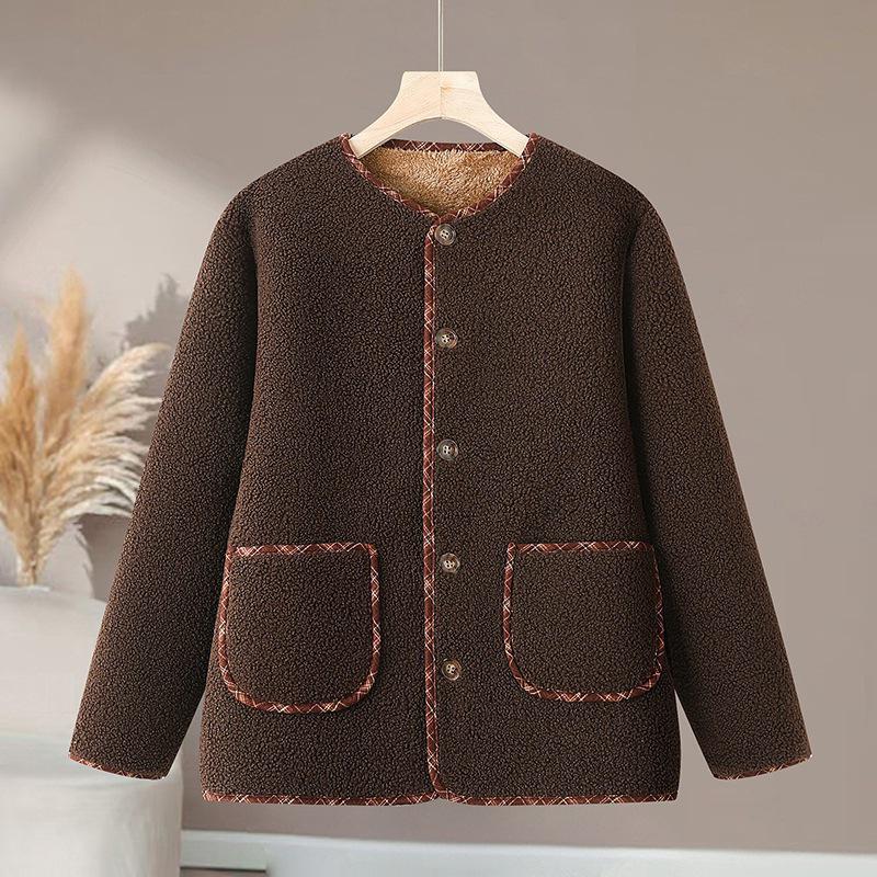 Autumn & Winter Women's Lambswool Leather-Fur Coat with Fleece, Short Style for Mid-to-Older Age