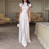 Women Long Sleeve Floral Print Maxi Dress High Neck Tiered Hem