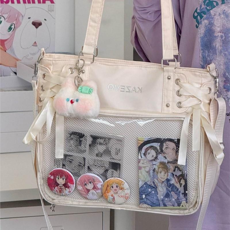 JIAERDI Japanese Sweet Elegant Ribbon Ita Bag Women Large Capacity Transparent Tote Bag Ladies Balletcore Anime Shoulder Bag New