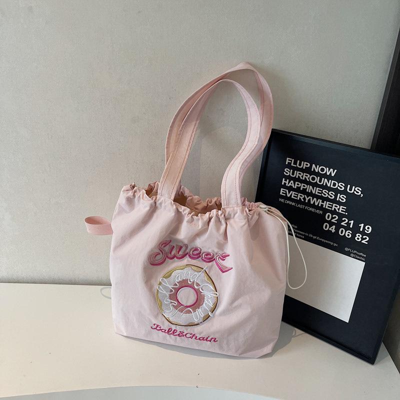 

Милая женская сумка через плечо большой вместимости, легкая дорожная нейлоновая сумка, экологичная сумка, универсальная сумка-тоут в форме пончика розовый