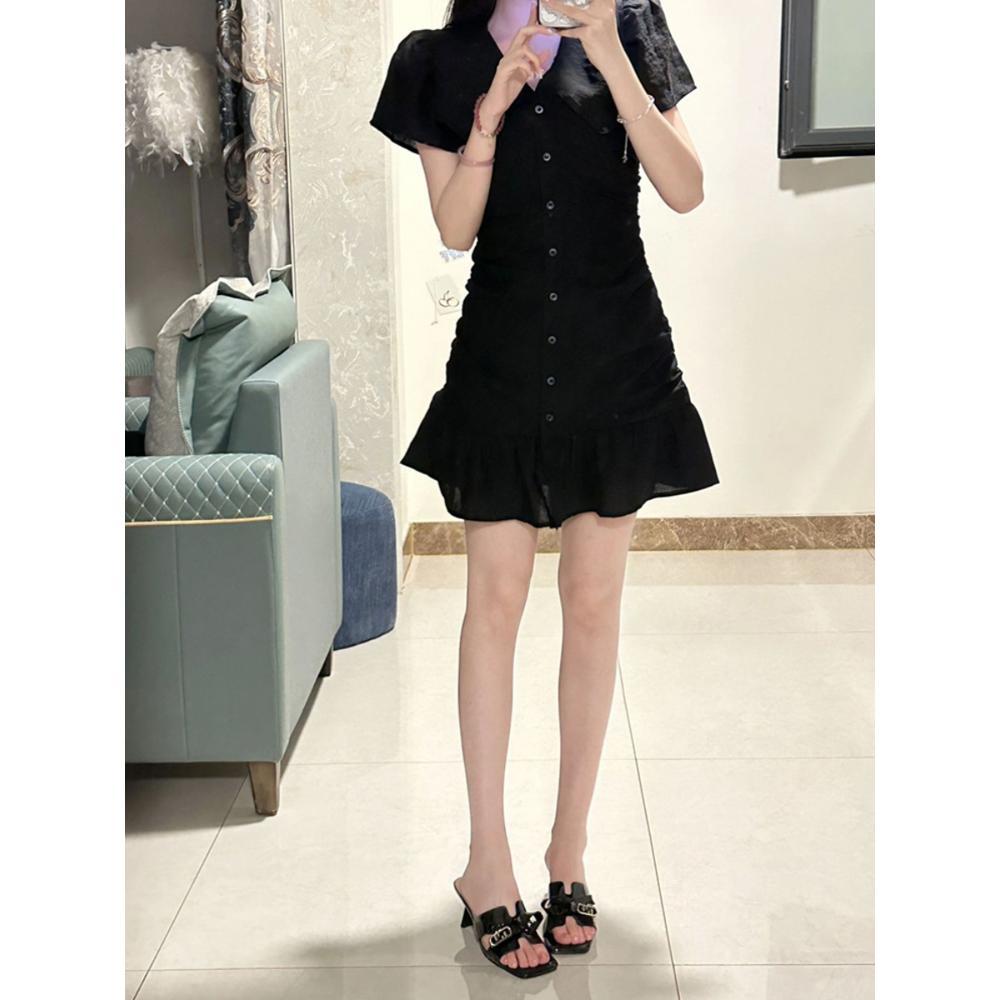 Small Ruffle V-neck Dress Women's Waist Thin Pleated Skirt New Summer Skirt