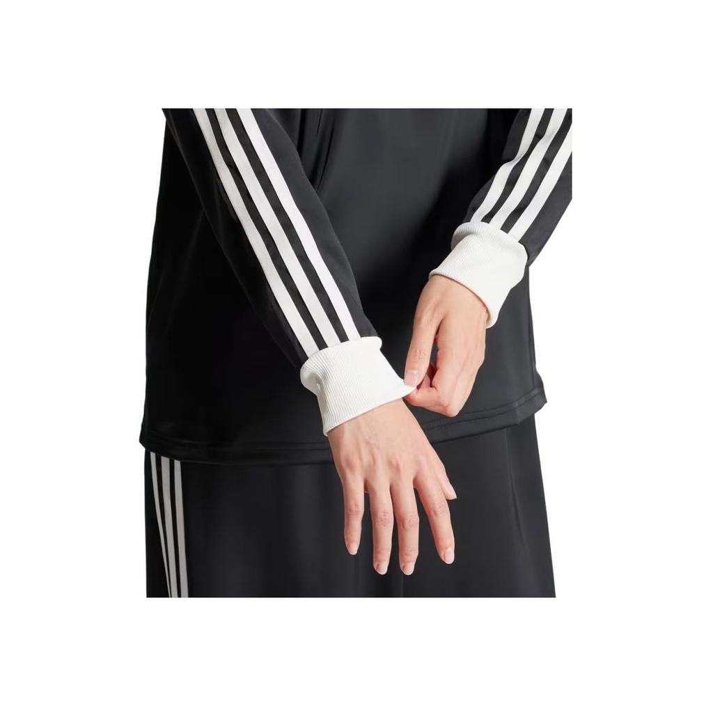 Adidas Striped Satin Long-Sleeve Print T-Shirt Women Tops Black IR6099