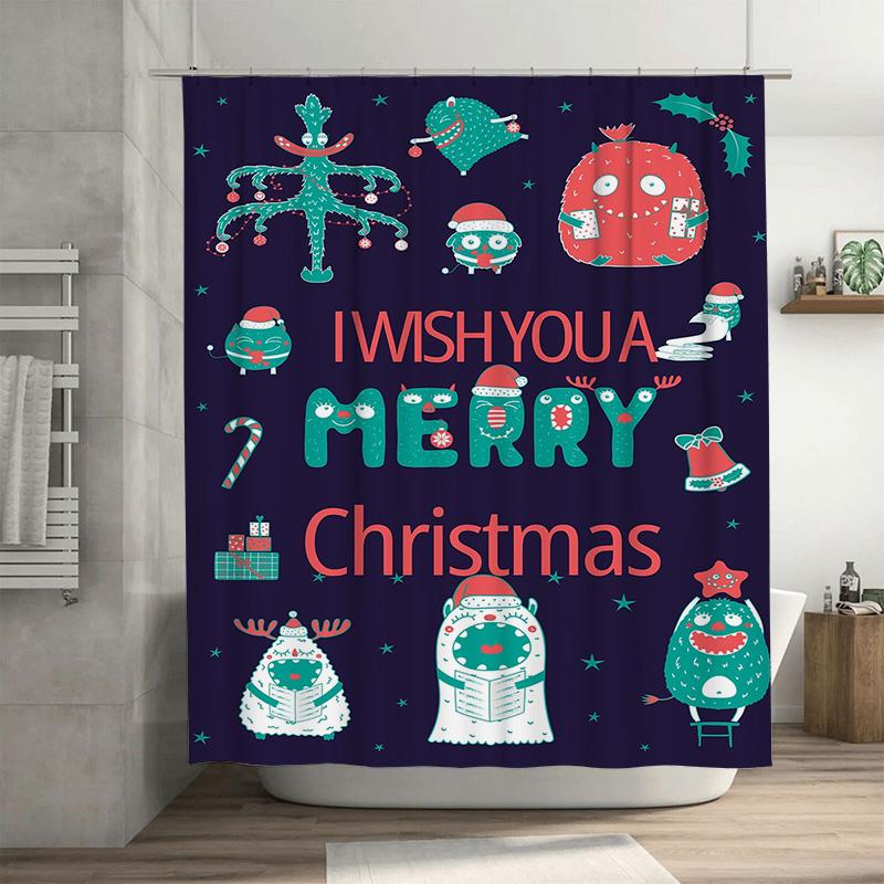 

Tuniu Festive Christmas Bathroom Shower Curtain Cute Reindeer Snowman Holiday Decor Washable Waterproof Fabric Modern Design For W60H190(CM)-1 Pcs
